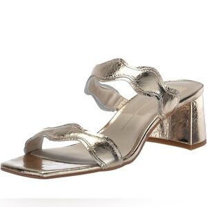 Dolce Vita Ilva Gold Heeled Mule Sandals | Scalloped Straps | Size 8